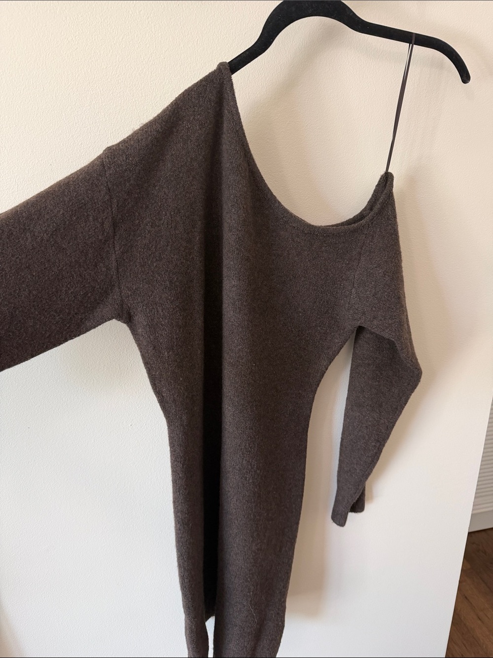 Cozy Off-Shoulder Knit Dress in Dark Brown